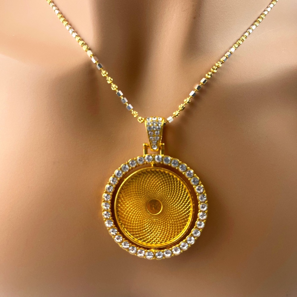 VVS yellow gold vermeil Picture memory pendant, Memory charm spinning two way